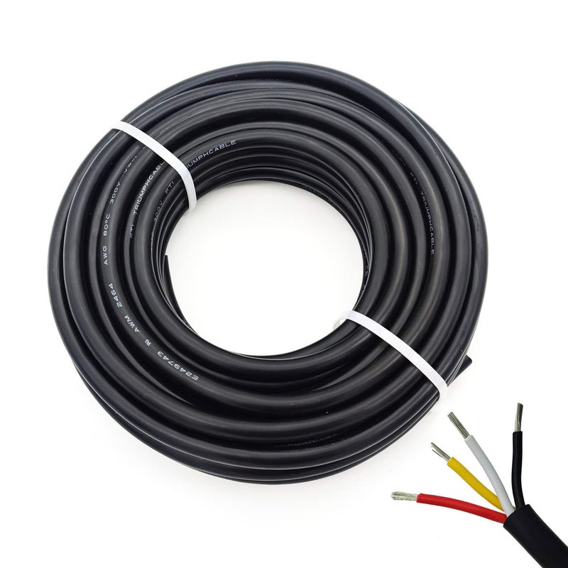 22AWG UL2464 Power Cable Stranded Electrical Wire LED Red Black Yellow White 4 Conductors tinned Copper 22AWG 4C 100ft