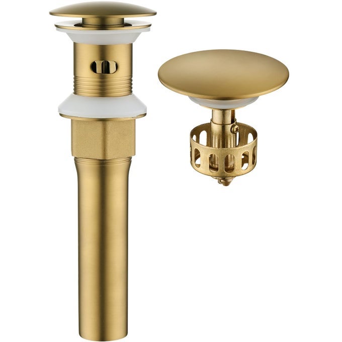 POP UP DRAIN BATHROOM SINK DRAIN STOPPER WITH OVERFLOW VESSEL SINK DRAIN ASSEMBLY WITH DETACHABLE BASKET STOPPER ANTIEXPLOSION AND ANTICLOGGING DRAIN STRAINER BRUSHED BRASS