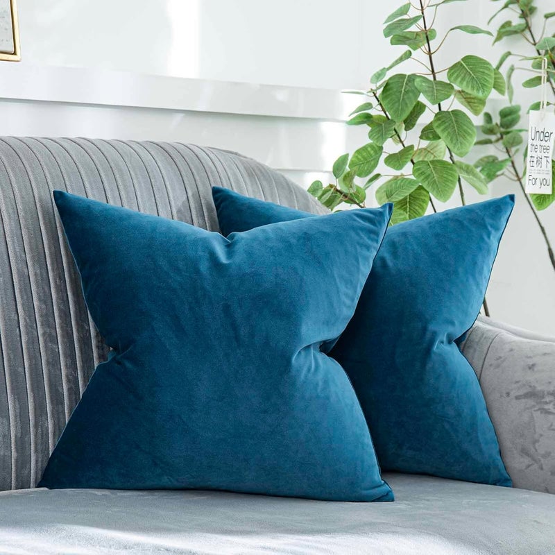 QUAFOO Light Navy Decorative Velvet Throw Pillow Covers 26x26 inch Set of 2 with Zipper Luxury Soft Solid Square Cushion Covers Case for Sofa Couch Bed Living Room - Image 1