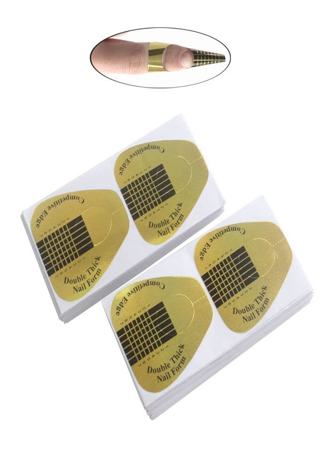 VNC 200Pcs Long Nail Forms for Acrylic Thick Nail Art Tips Extension Forms Durable Acrylic Nail Paper Form Golden Color Stickers - Image 5