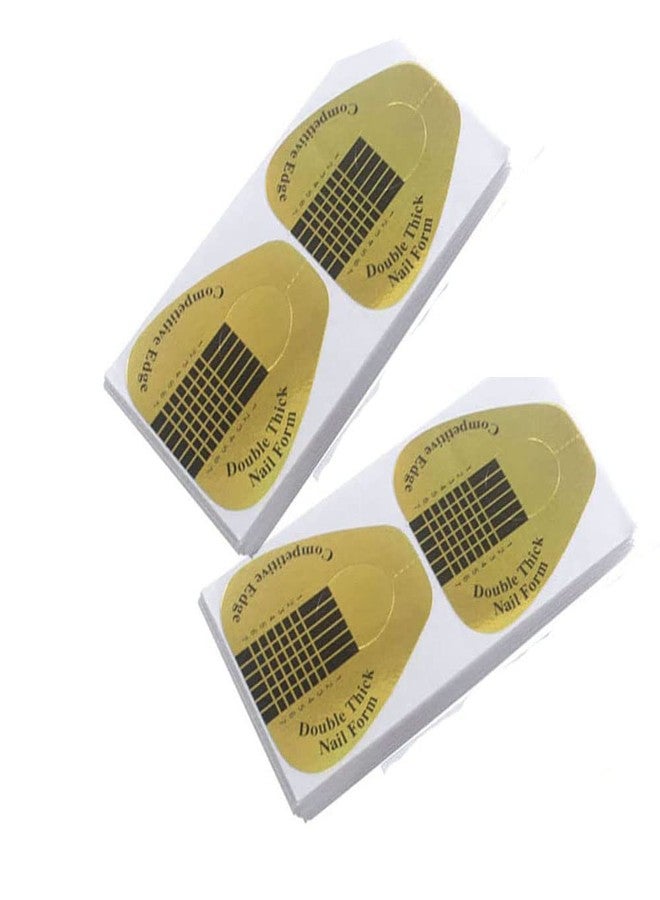 VNC 200Pcs Long Nail Forms for Acrylic Thick Nail Art Tips Extension Forms Durable Acrylic Nail Paper Form Golden Color Stickers - Image 1