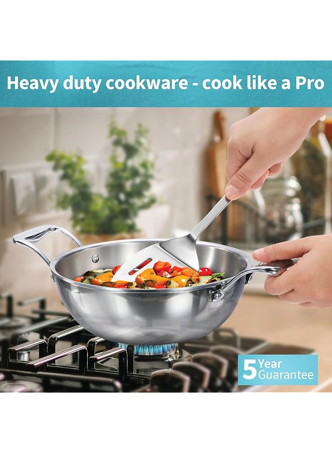 هوكينز مقلاة عميقة احترافية سعة 2.5 لتر، مصنوعة من الفولاذ المقاوم للصدأ، بمقابض وغطاء من الفولاذ المقاوم للصدأ، لون فضي (PSK25S) - Image 2