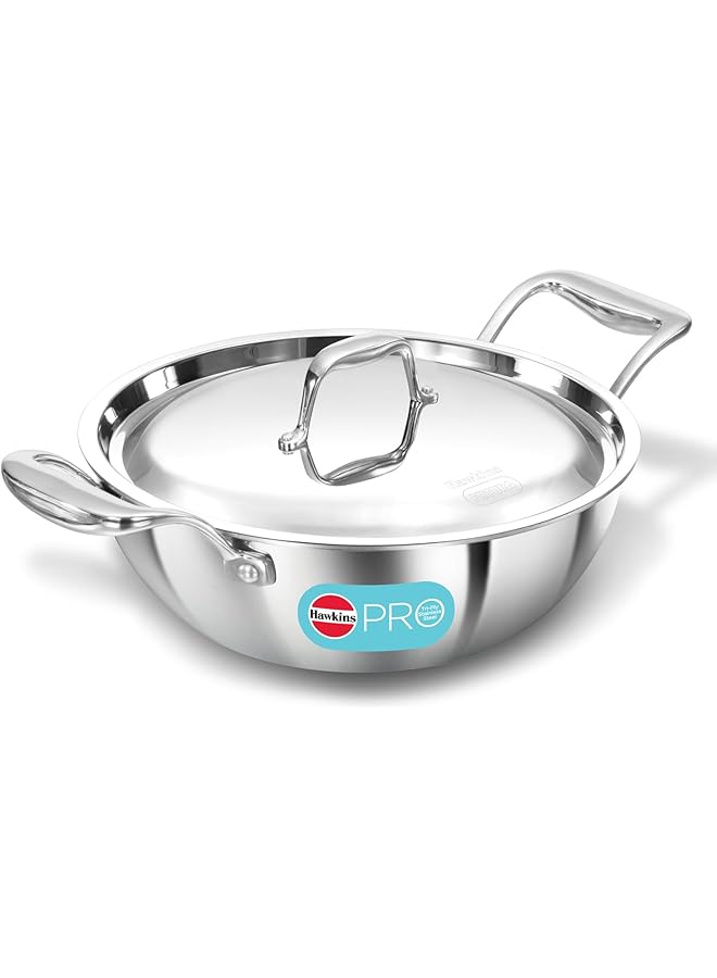 هوكينز مقلاة عميقة احترافية سعة 2.5 لتر، مصنوعة من الفولاذ المقاوم للصدأ، بمقابض وغطاء من الفولاذ المقاوم للصدأ، لون فضي (PSK25S) - Image 1