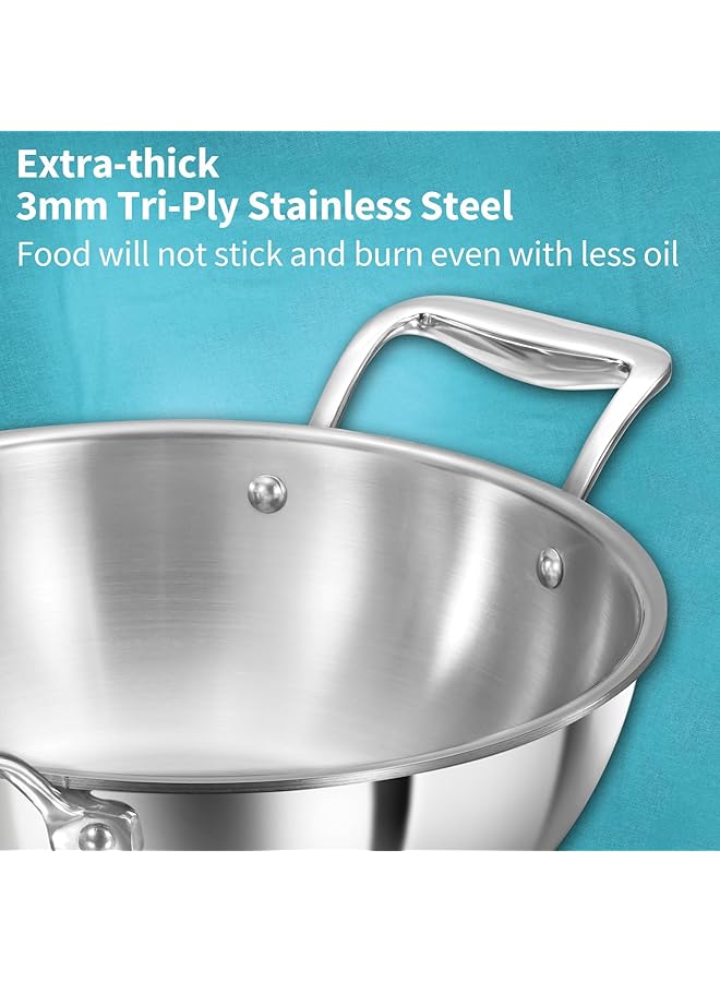 هوكينز مقلاة عميقة احترافية سعة 2.5 لتر، مصنوعة من الفولاذ المقاوم للصدأ، بمقابض وغطاء من الفولاذ المقاوم للصدأ، لون فضي (PSK25S) - Image 3