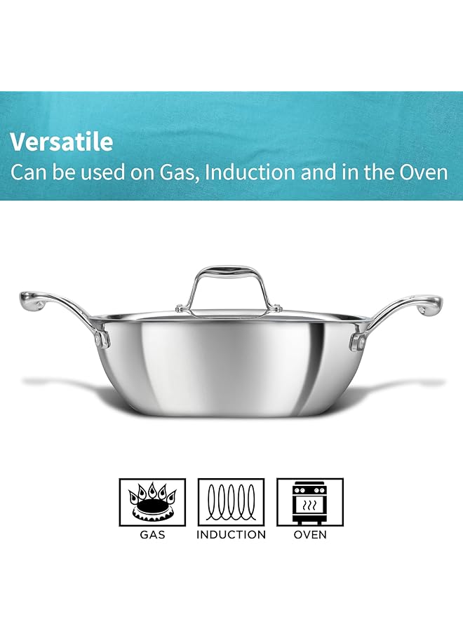 هوكينز مقلاة عميقة احترافية سعة 2.5 لتر، مصنوعة من الفولاذ المقاوم للصدأ، بمقابض وغطاء من الفولاذ المقاوم للصدأ، لون فضي (PSK25S) - Image 5