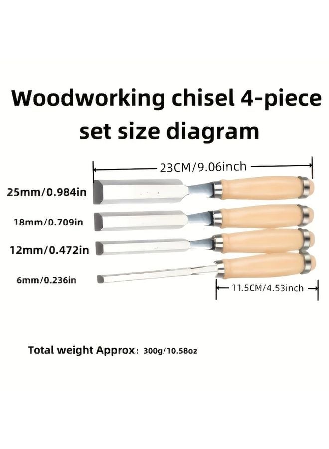 4pcs Woodworking Chisel Set Sharp Durable Blades Wooden Handles Smooth Hole Cutting - Image 3