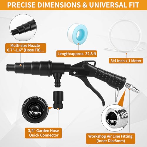 fatyehx Coolant Flush Gun heater core flush kit with Lever Action AirIncludes 2 PCS 4 Garden Hoses with MultiSize Nozzles for 1940mm Hoses for Automotive Coolant System FlushHeater Core Cleaning - Image 3