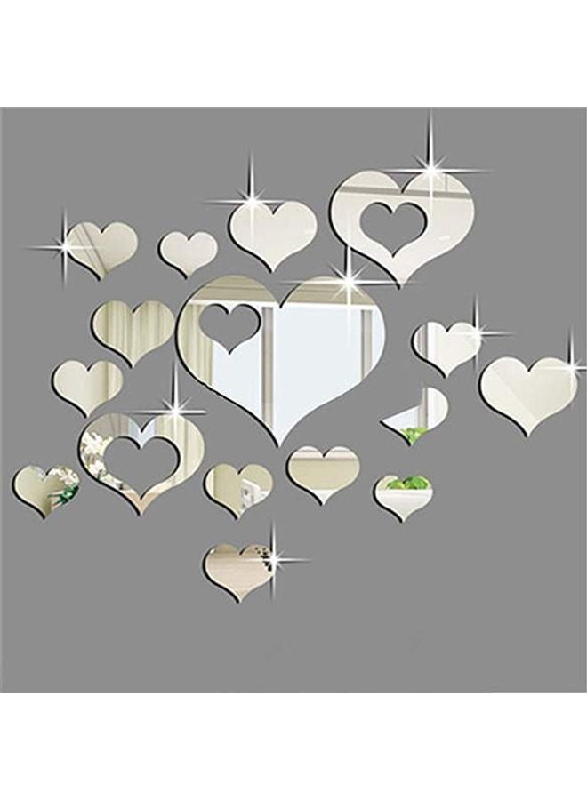 نيبمينينت طقم ملصقات جدارية عاكسة بتصميم قلوب مكون من 16 قطعة فضي - Image 1