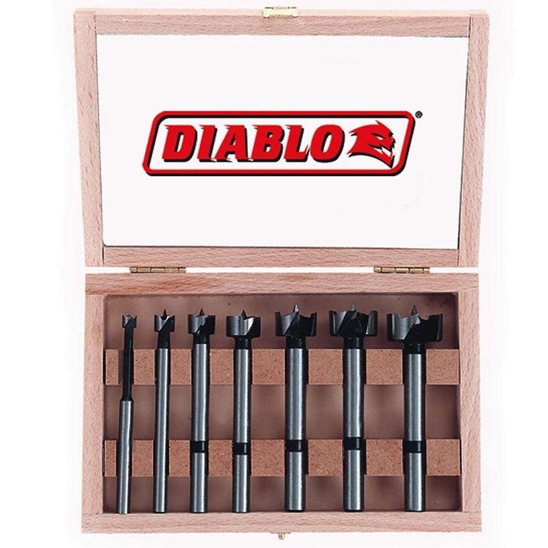 Diablo's High-Speed Steel Forstner Bit Drill Set - Ideal for All Types of Wood - 1/4" to 1" Diameter, 1/4" to 3/8" Shank, 3-1/2" Length, 7 Pieces - FB-107 - Image 1