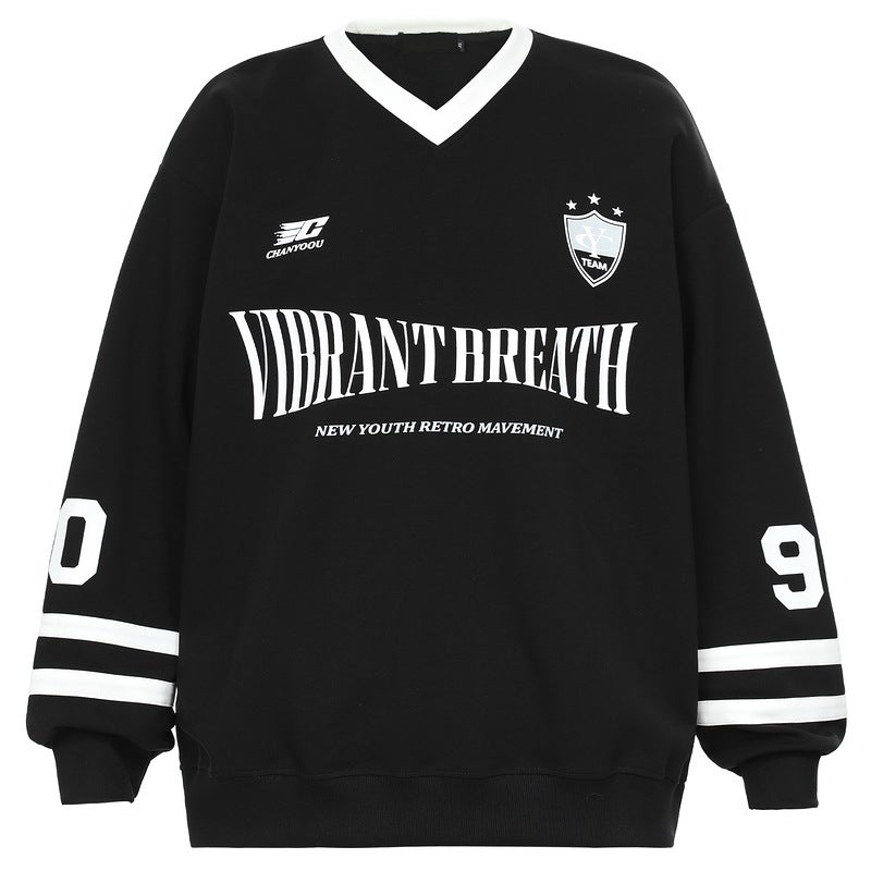 Vintage American Football Sweatshirt Unisex Loose Top Outerwear Black