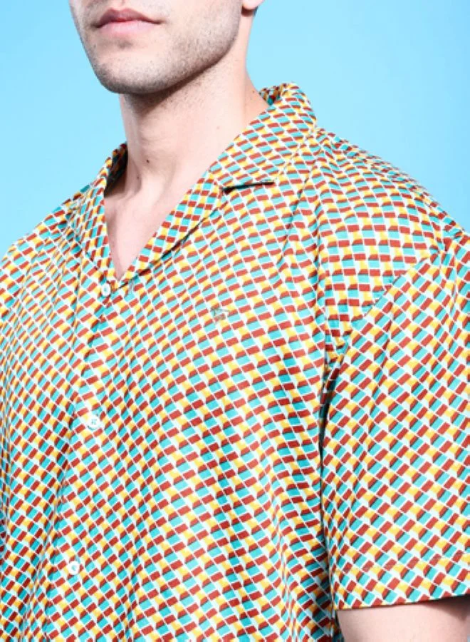 شركة المرآب الهندية Men Relaxed Fit Geometric Printed Half Sleeves Cutaway Collar Party Wear Shirt