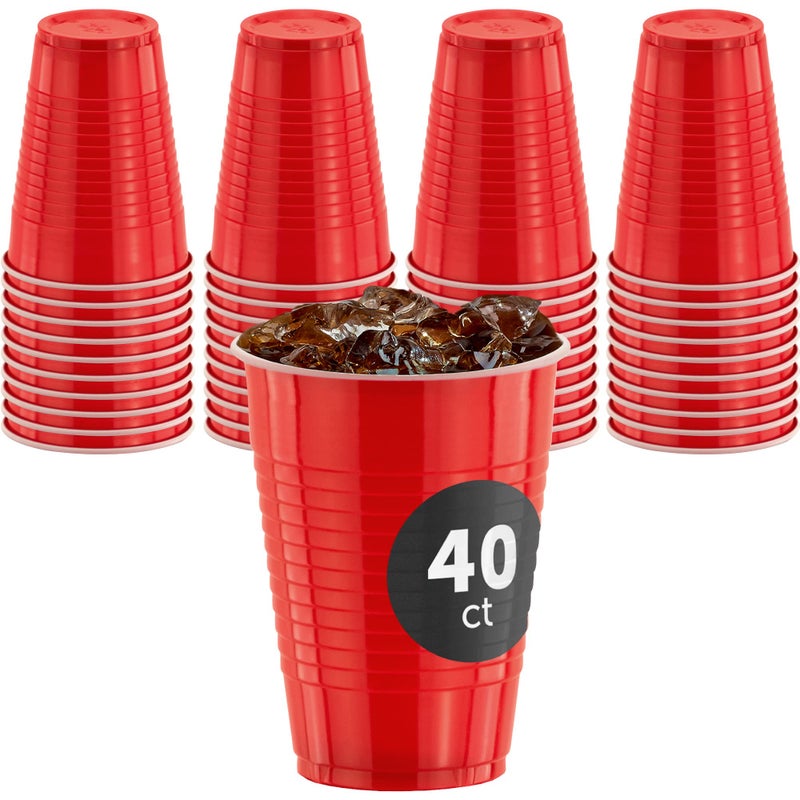 DecorRack 40 Party Cups 12 oz Disposable Plastic Cups for Birthday Party Bachelorette Camping Indoor Outdoor Events Beverage Drinking Cups (Red  40) - Image 1