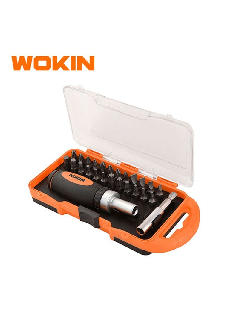Wokin Ratchet Hand Tool & Drill Bit Set of 26 Pieces Precision Screwdriver Ratchet Handle with Multi Size Drill Bits for Wood Metal Plastic DIY Repair Home Workshop Tool Kit Professional Hand Tool Set - Image 1