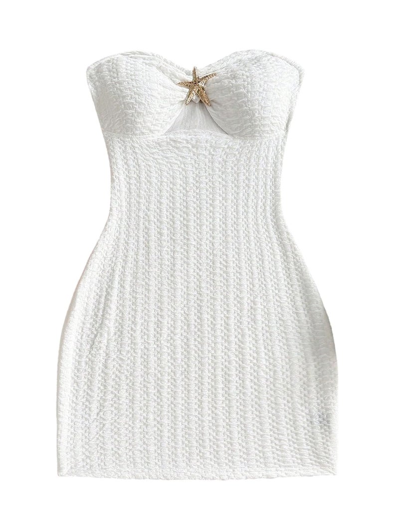 MakeMeChic Women's Strapless Dress Starfish Metal Sleeveless Bodycon Tube Mini Dresses White X-Small - Image 1