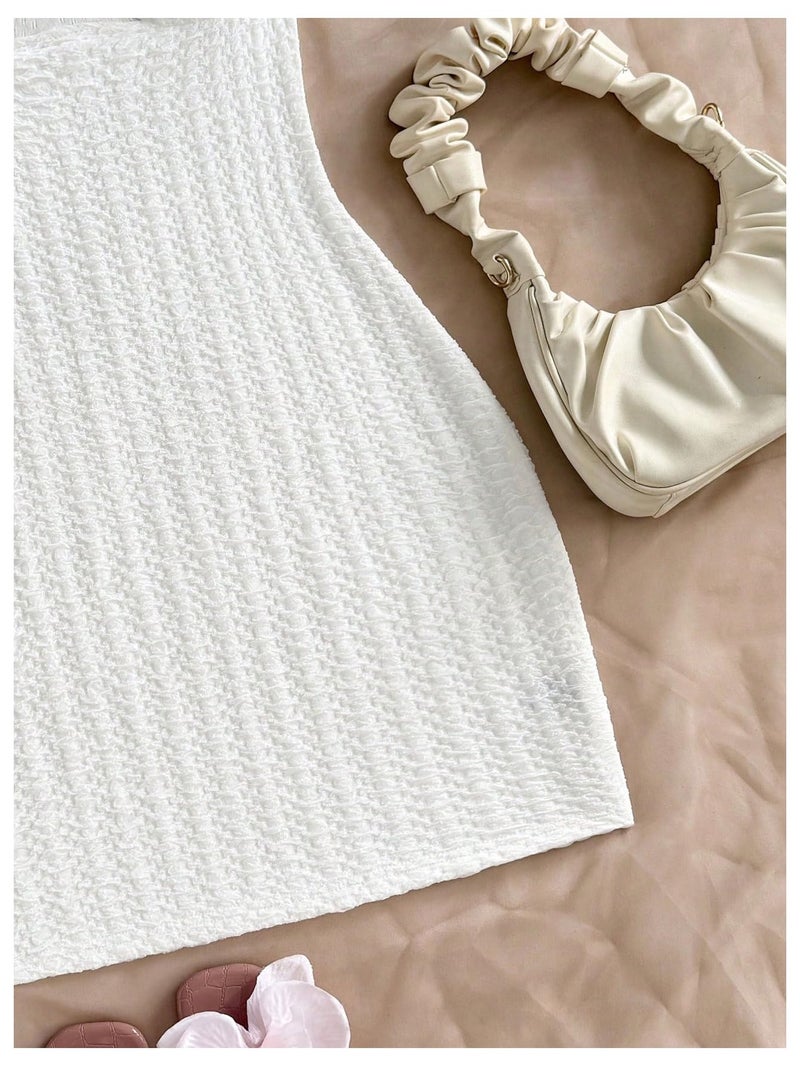 MakeMeChic Women's Strapless Dress Starfish Metal Sleeveless Bodycon Tube Mini Dresses White X-Small - Image 2