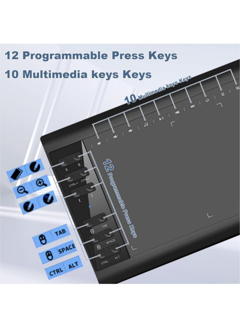 excitat Drawing Tablet, EXCITAT 1060PLUS 10x6 Inch, 8192 Levels Pressure, Battery-Free Stylus, Lcd writing tablet, 22 Shortcut Keys, Digital Art Tablet for Drawing, ablet with Pen, 30 spare nibs and holders, Game and Teaching Online Classes, Support Tilt Function Work, Support Windows Mac Linux Chrome Android OS, Star Gray - Image 3