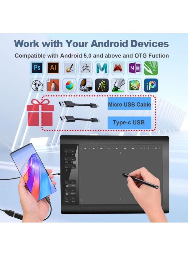 excitat Drawing Tablet, EXCITAT 1060PLUS 10x6 Inch, 8192 Levels Pressure, Battery-Free Stylus, Lcd writing tablet, 22 Shortcut Keys, Digital Art Tablet for Drawing, ablet with Pen, 30 spare nibs and holders, Game and Teaching Online Classes, Support Tilt Function Work, Support Windows Mac Linux Chrome Android OS, Star Gray - Image 5