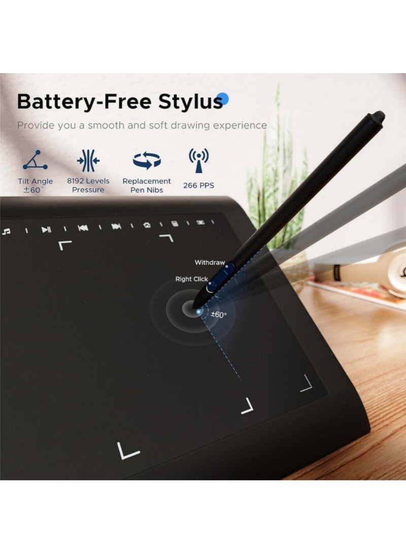 excitat Drawing Tablet, EXCITAT 1060PLUS 10x6 Inch, 8192 Levels Pressure, Battery-Free Stylus, Lcd writing tablet, 22 Shortcut Keys, Digital Art Tablet for Drawing, ablet with Pen, 30 spare nibs and holders, Game and Teaching Online Classes, Support Tilt Function Work, Support Windows Mac Linux Chrome Android OS, Star Gray - Image 2