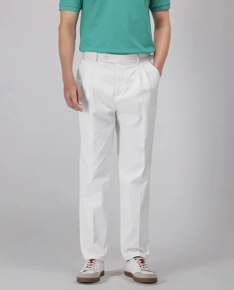 Rare Rabbit Men's Double Pleated Italian Trousers With Adjustable Waistband