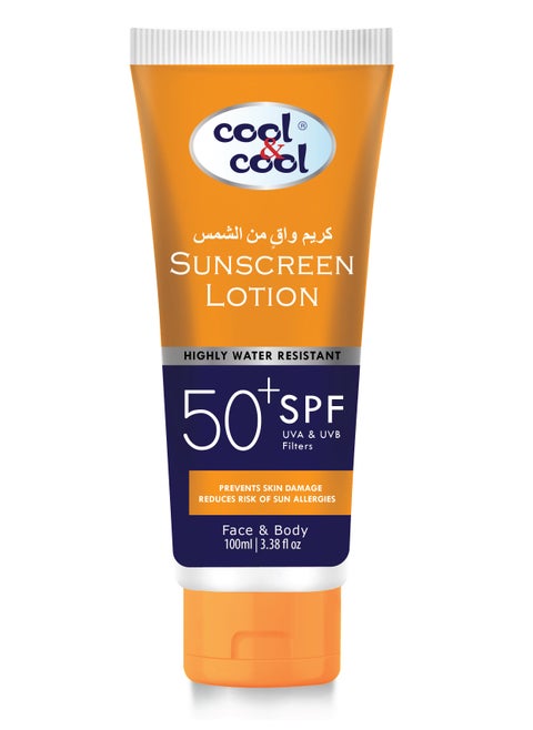 Cool & Cool SPF 50 Sunscreen Lotion 100ml, UVA & UVB Protection, Non-Greasy & Quick Absorption on skin, Orange