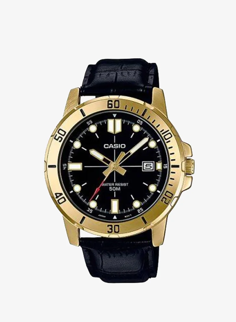 Casio Men's Analog Display Watch With Black Leather Strap - MTP-VD01GL-1E