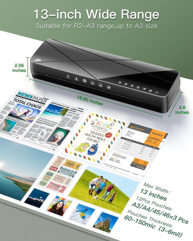 A3 Laminating Machine Set - Hot and Cold Thermal Laminator 13 Inches with Laminating Sheets, 5-in-1 Lamination Machine with 6 Laminating Modes and Auto-Off for Home Office School - Image 5