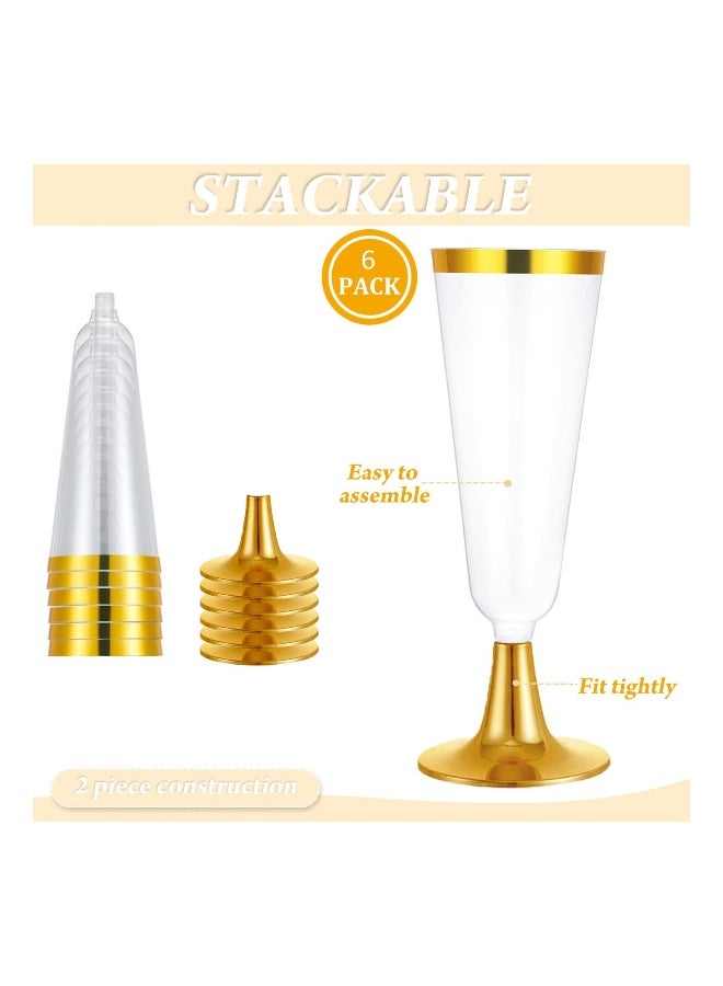 6 Pack Plastic Flutes Gold Cups 5OZ Glasses With Rim Elegant Stylish Premium Quality Disposable Wedding Party - Image 2