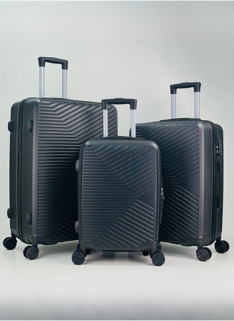 SAW & SEE Premium Hard Shell Luggage Set – 3-Piece Durable Strong Suitcase Set, Lightweight ABS Trolley Bags with Smooth Rotating Spinner Wheels, Security Combination Lock, Telescopic Handle, Traveling Bag Suitcases – 12 KG /23 KG /35 KG - 20" / 24" / 28" – BLACK  - Image 1