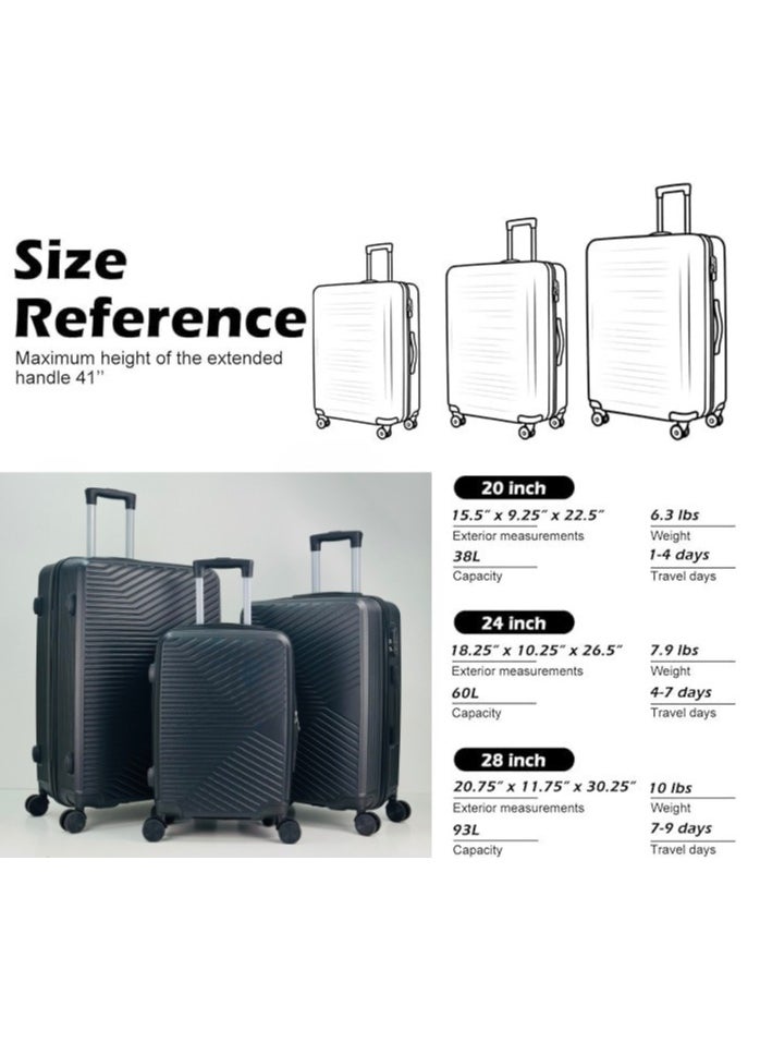 SAW & SEE Premium Hard Shell Luggage Set – 3-Piece Durable Strong Suitcase Set, Lightweight ABS Trolley Bags with Smooth Rotating Spinner Wheels, Security Combination Lock, Telescopic Handle, Traveling Bag Suitcases – 12 KG /23 KG /35 KG - 20" / 24" / 28" – BLACK  - Image 3