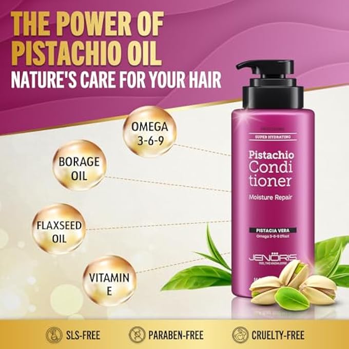 Jenoris PISTACHIO CONDITIONER FOR COLORED & DRY HAIR 16.9 FL.OZ / 500 ML PROFESSIONAL HAIR CARE PRODUCTS FOR WOMEN AND MEN. [PISTACHIO AND BORAGE OILS] - Image 3