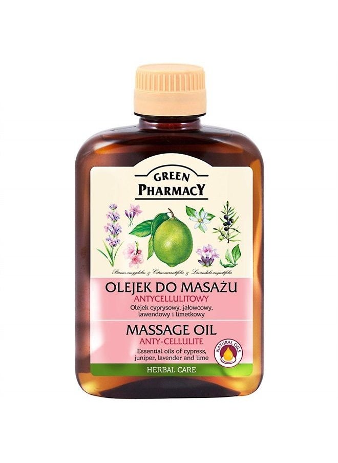 GREEN PHARMACY - Anti-Cellulite Massage Oil - Helps Reduce Cellulite by Encouraging Lymph Flow - Essential Oils of Juniper, Lavender, Cypress, Lime and Almond - 200ml - Image 1