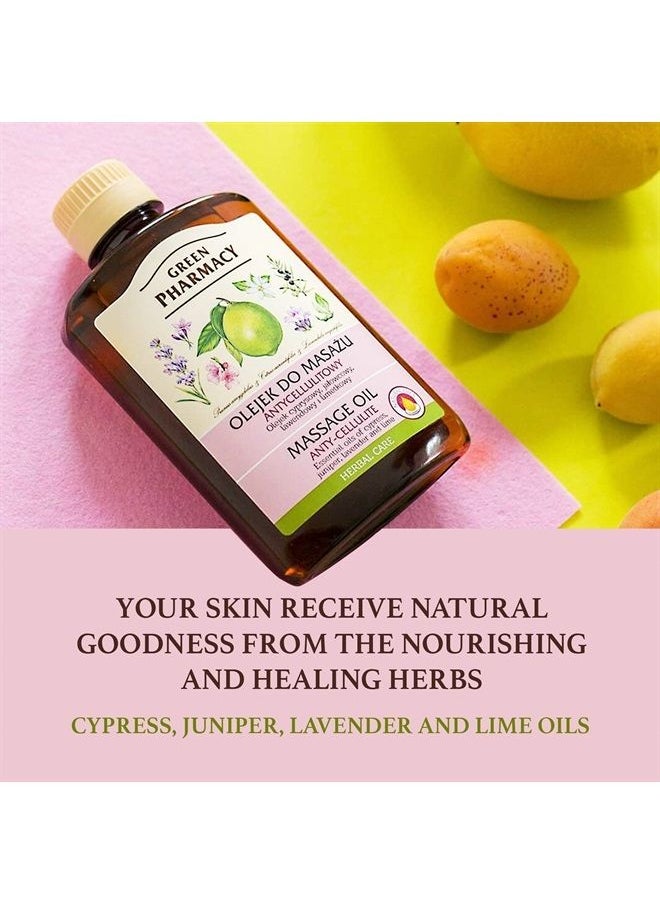 GREEN PHARMACY - Anti-Cellulite Massage Oil - Helps Reduce Cellulite by Encouraging Lymph Flow - Essential Oils of Juniper, Lavender, Cypress, Lime and Almond - 200ml - Image 1
