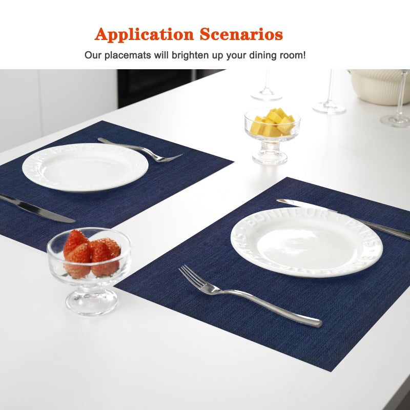 Bxzandya Placemats Set of 8,Washable,Heat and Stain Resistant Indoor/Outdoor Place mats,Vinyl Woven Non Slip Table Mats for Restaurant Table Protection,PVC Placemats(Navy Blue,8PCS) - Image 2