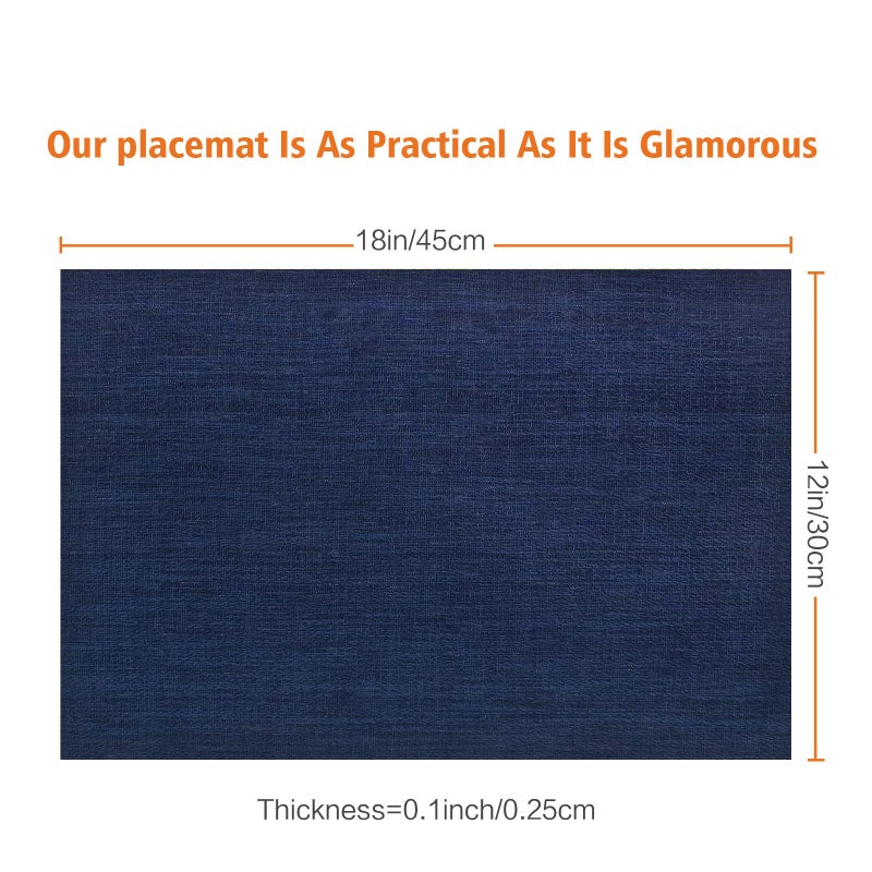 Bxzandya Placemats Set of 8,Washable,Heat and Stain Resistant Indoor/Outdoor Place mats,Vinyl Woven Non Slip Table Mats for Restaurant Table Protection,PVC Placemats(Navy Blue,8PCS) - Image 3