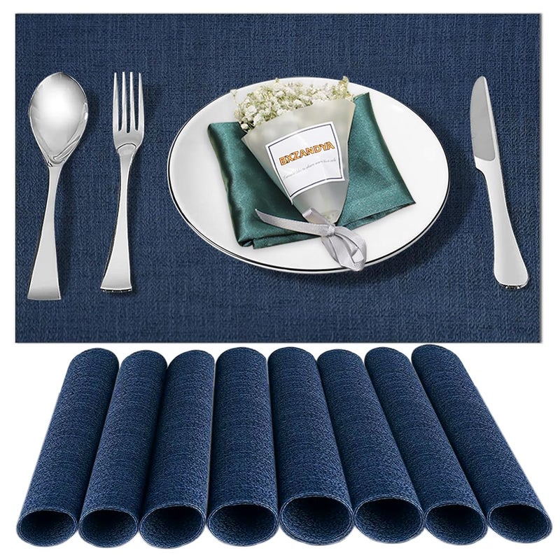 Bxzandya Placemats Set of 8,Washable,Heat and Stain Resistant Indoor/Outdoor Place mats,Vinyl Woven Non Slip Table Mats for Restaurant Table Protection,PVC Placemats(Navy Blue,8PCS) - Image 1