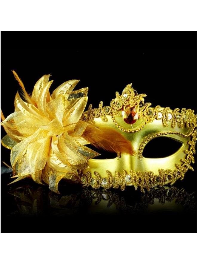 Venetian Masks Mask Pair: Flower Lace Mask Wrap Design Carnival Party Role Play 2-Piece Set - For  Costume Party Favors  - Image 2