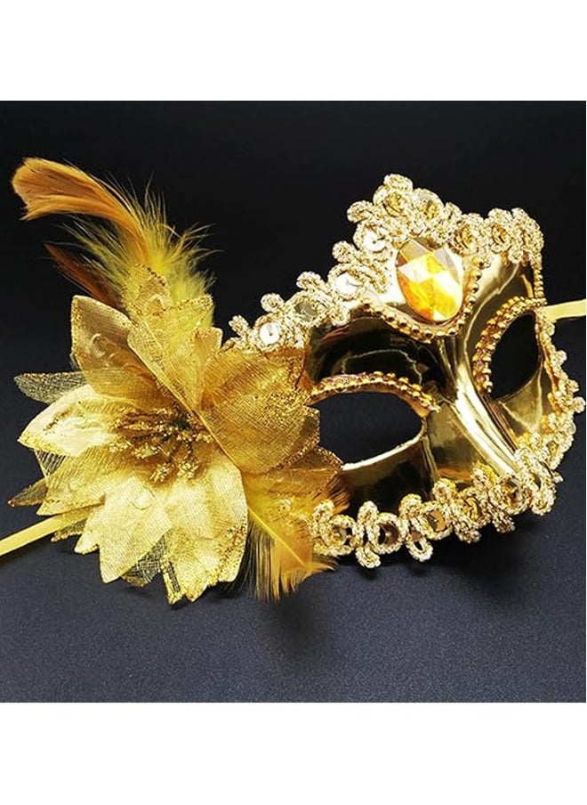 Venetian Masks Mask Pair: Flower Lace Mask Wrap Design Carnival Party Role Play 2-Piece Set - For  Costume Party Favors  - Image 4