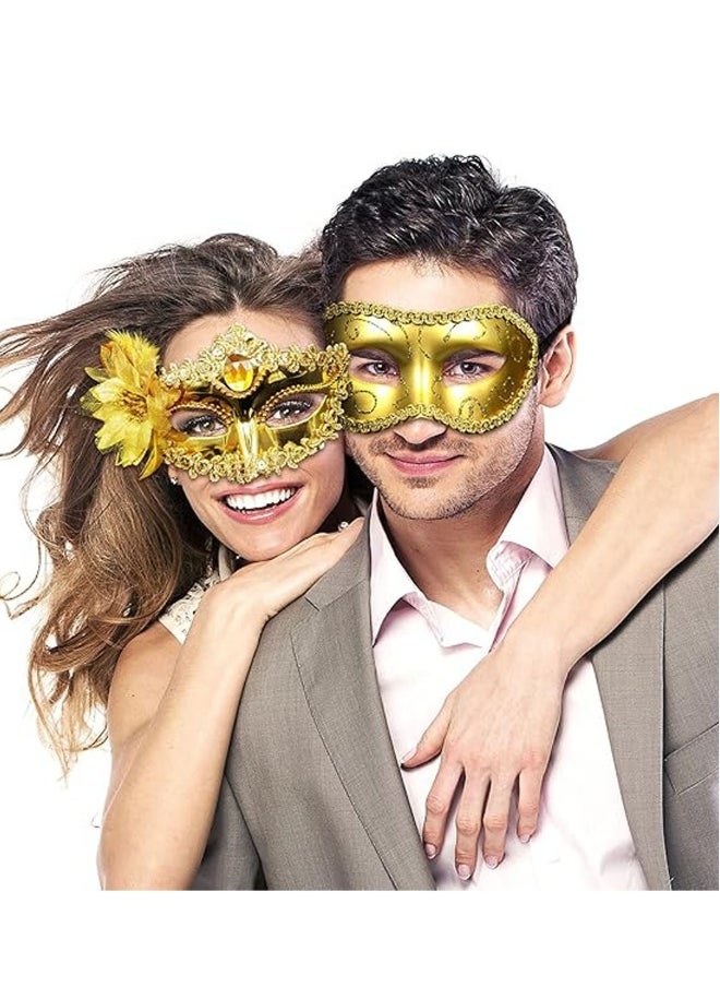 Venetian Masks Mask Pair: Flower Lace Mask Wrap Design Carnival Party Role Play 2-Piece Set - For  Costume Party Favors  - Image 5