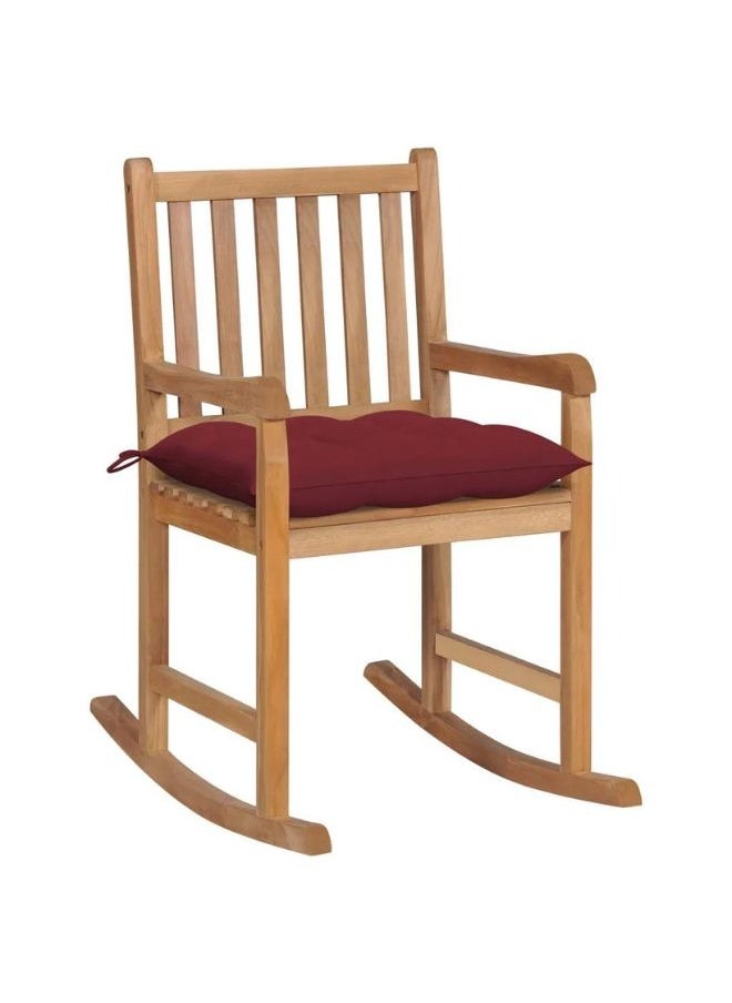 vidaxl vidaXL Rocking Chair with Wine Red Cushion Solid Teak Wood  - Image 1