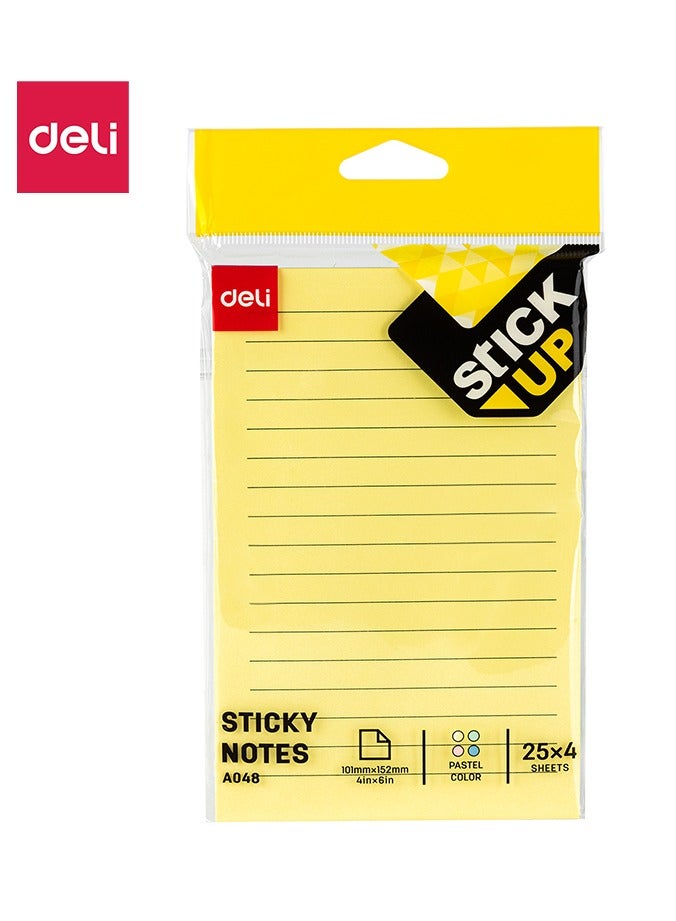 Deli ملاحظات لاصقة دلي EA048 1 قطعة، ورق 75 جرام، 101×152 مم، وردي، أصفر، أزرق، أخضر، 100 ورقة (4 دفاتر، 25 ورقة لكل دفتر)، قائمة المهام، سهل الإزالة - Image 1