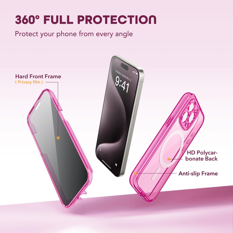 TIESZEN for iPhone 15 Pro Max Case, Compatible with MagSafe, Built-in Privacy Screen Protector and Camera Protection, Anti Spy Full Body Dustproof Shockproof Hard Phone Case 6.7",Neon Pink - Image 3