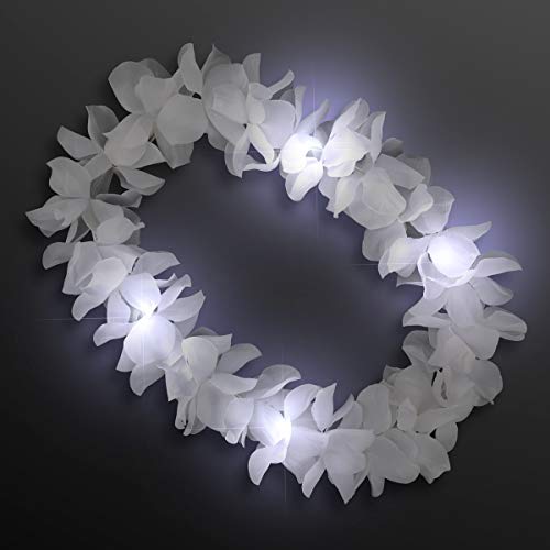 FlashingBlinkyLights Set of 12 White Hawaiian Flower Light Up Leis - Image 1