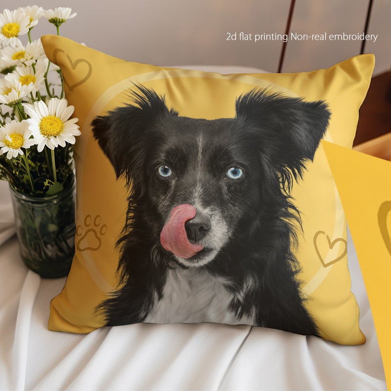 Cute Black Dog Print Throw Pillow Cover Yellow Decorative Cushion Cover for Sofa Bedroom Living Room - Image 2