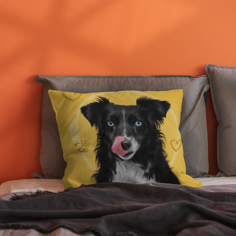 Cute Black Dog Print Throw Pillow Cover Yellow Decorative Cushion Cover for Sofa Bedroom Living Room - Image 5