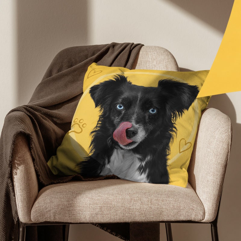 Cute Black Dog Print Throw Pillow Cover Yellow Decorative Cushion Cover for Sofa Bedroom Living Room - Image 4