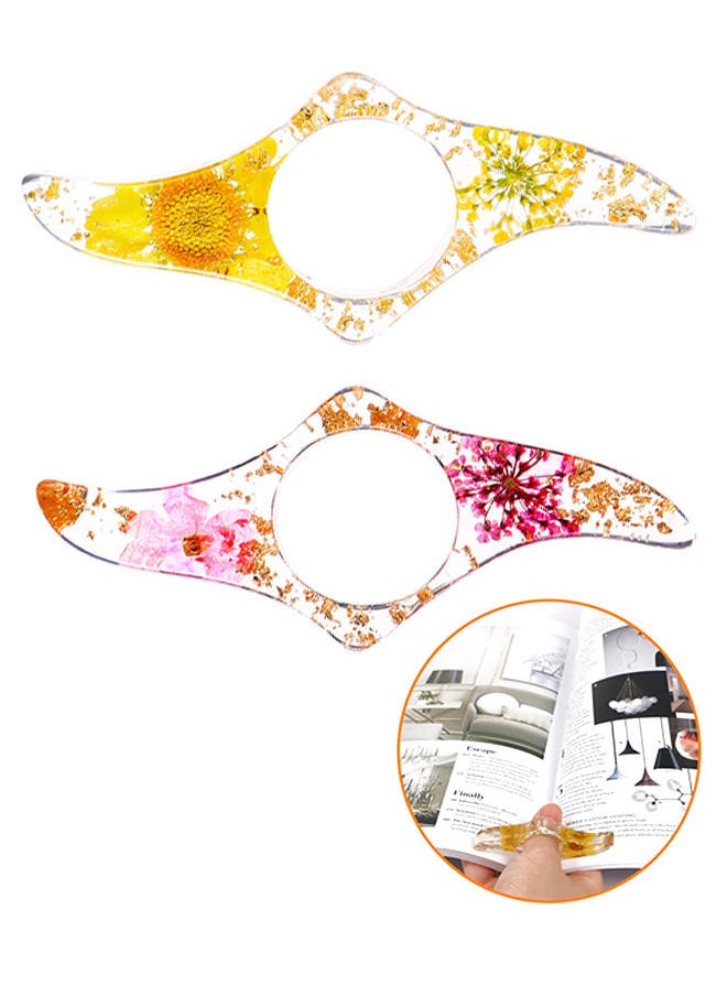 Depend Thumb Ring Page Holder - Dried Flower Resin Transparent Handmade Scalloped Bookmarks - Personalized Reading Accessories for Lovers Teacher Chef (2 Pieces)  - Image 1