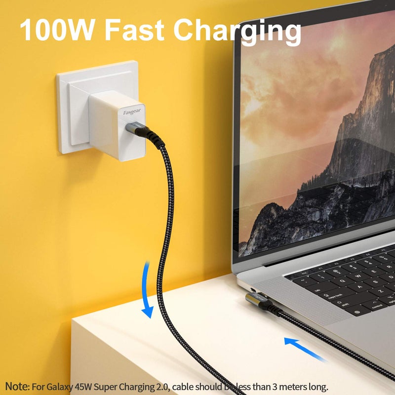 Fasgear USB-C to USB C Cable 100W Power Delivery 3ft 90 Degree Type C 3.1 Gen 2 Cord 10Gbps Data Sync 5A PD Fast Charge Cord with E-Marker Chip Compatible for MacBook,Pixelbook,Galaxy S20,SSD (Black) - Image 3