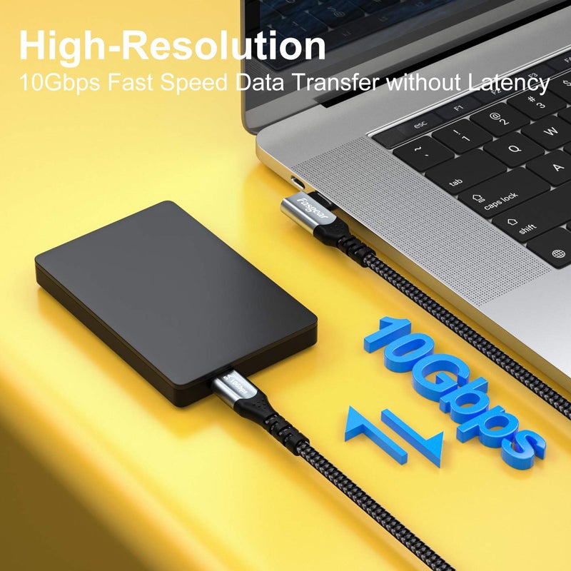 Fasgear USB-C to USB C Cable 100W Power Delivery 3ft 90 Degree Type C 3.1 Gen 2 Cord 10Gbps Data Sync 5A PD Fast Charge Cord with E-Marker Chip Compatible for MacBook,Pixelbook,Galaxy S20,SSD (Black) - Image 2