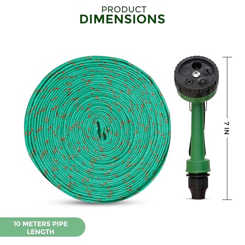ROOTS & LEAF 10 Metres Braided Hose Pipe with Nozzle Sprayer and Snap-in Connector for Watering Home Garden, Car Washing, Floor Cleaning & Pet Bathing (1/2 Inch, Green) - Pack of 2 - Image 3