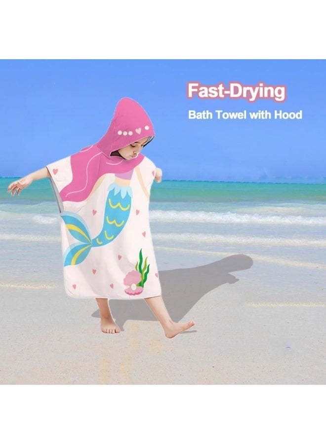 MostNow Beach Towels, Swimming Towels, Kids Hooded Beach Bath Towel, Large Bath Towel for Age 3-10 Years,Super Absorbent Swim Cover-ups Cloak (Love Mermaid) - Image 2